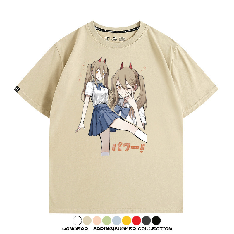 鏈鋸人動漫帕瓦聯名動漫周邊二次元情侶短袖夏季純棉T恤男潮百搭