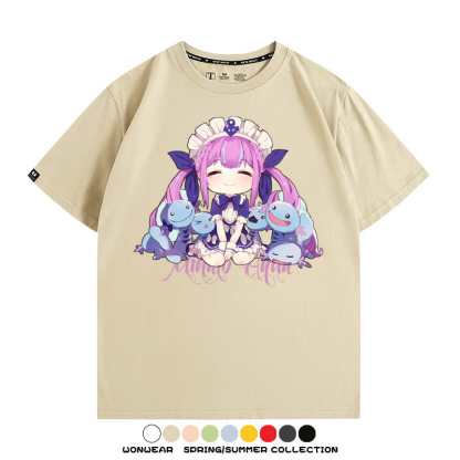 Hololive虛擬主播vtuber湊阿庫婭 親子情侶裝寬鬆短袖T