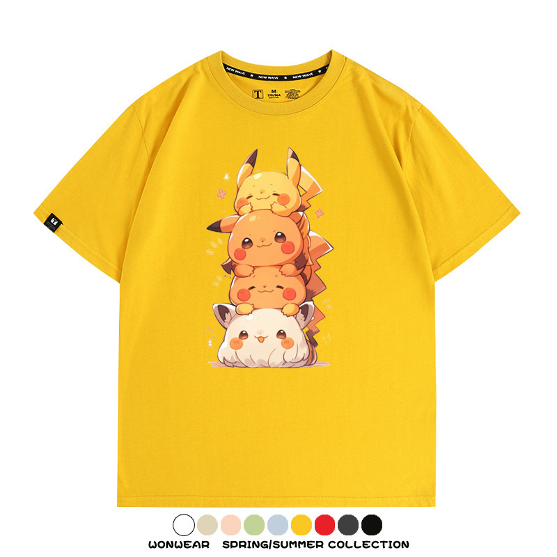 寶可夢皮卡丘可愛疊疊樂 親子情侶裝寬鬆短袖T
