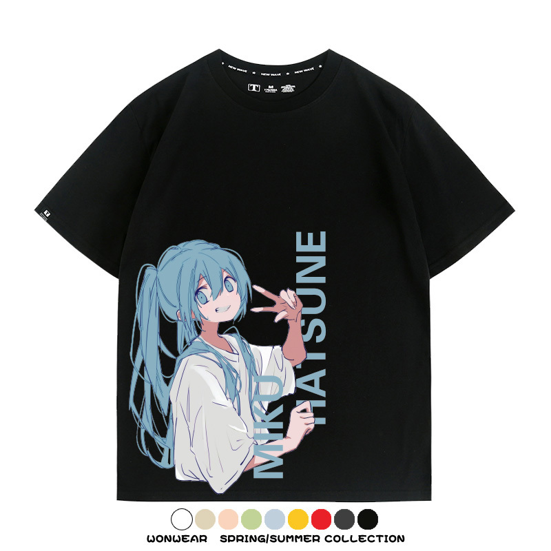 初音未來日系二次元miku卡通動漫周邊情侶短袖夏季男潮純棉T恤衫