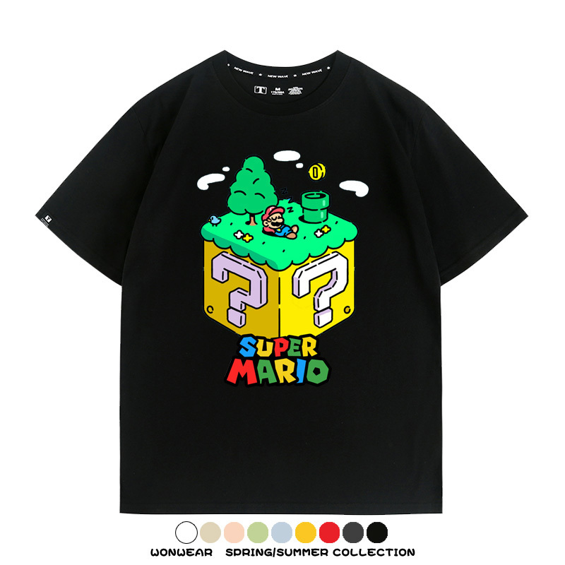 超級瑪麗瑪利歐遊戲卡通任天堂T恤純棉夏季男潮百搭短袖情侶寬鬆