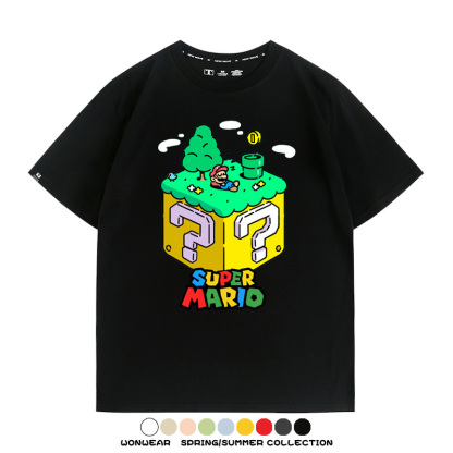 超級瑪麗瑪利歐遊戲卡通任天堂T恤純棉夏季男潮百搭短袖情侶寬鬆