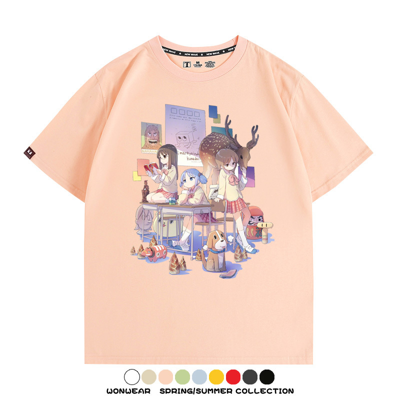 搞笑動漫日常二次元周邊短袖夏季男士純棉T恤衫青少年學生潮上衣