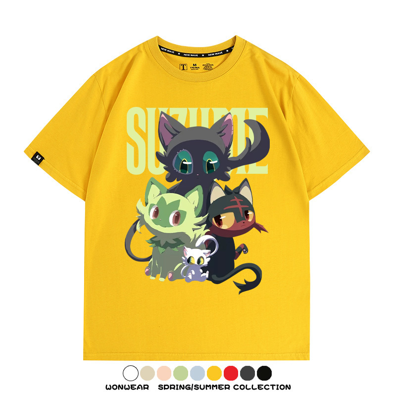 鈴芽之旅精靈寶可夢新葉喵聯名 親子情侶裝寬鬆短袖T