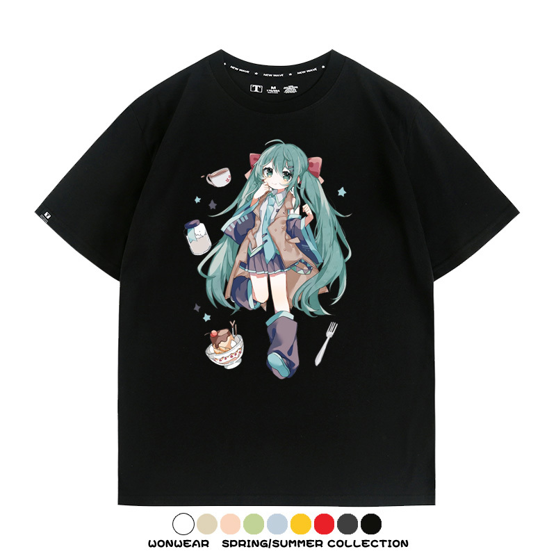 美食MIKU初音未來聯動款情侶短袖上衣純棉T恤衫夏季男潮寬鬆百搭