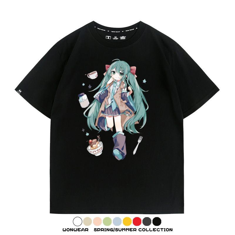 美食MIKU初音未來聯動款情侶短袖上衣純棉T恤衫夏季男潮寬鬆百搭