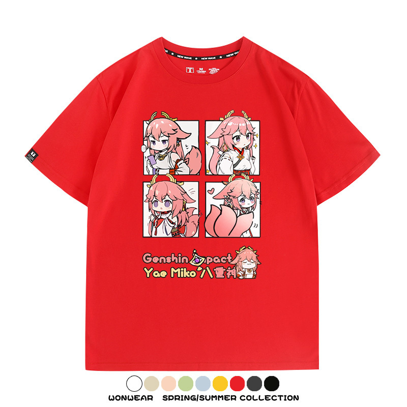 原神遊戲散兵可莉芙寧娜胡桃可愛Q版二次元周邊夏男純棉T恤衫短袖