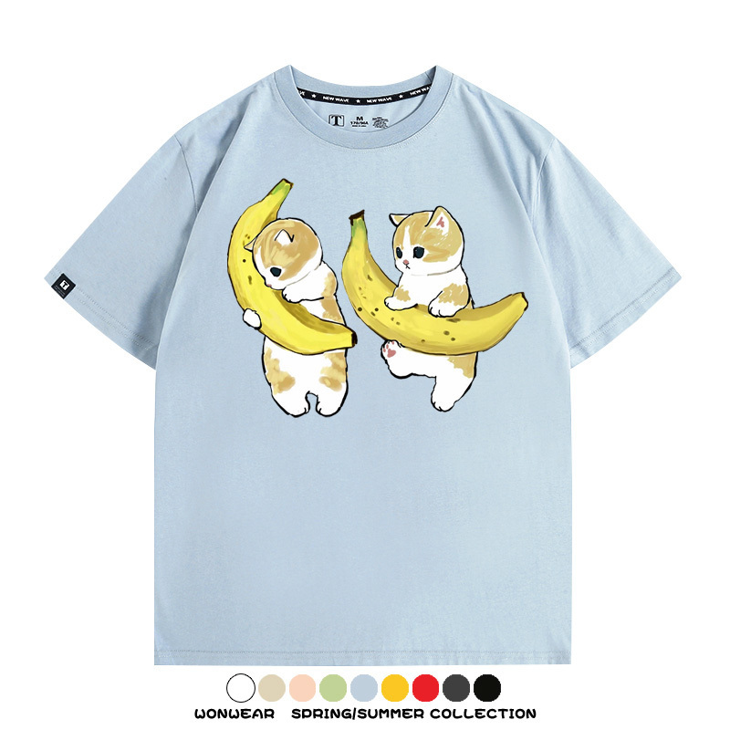 香蕉貓福珊迪情侶裝短袖上衣服日系二次元喵聯名半袖動物半袖男t恤夏