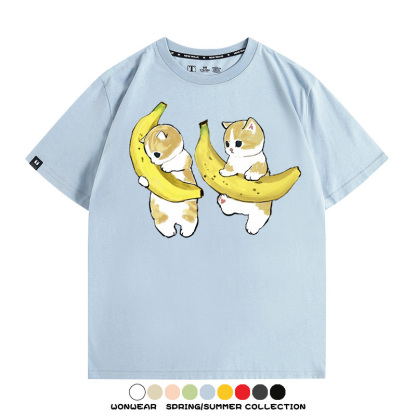 香蕉貓福珊迪情侶裝短袖上衣服日系二次元喵聯名半袖動物半袖男t恤夏