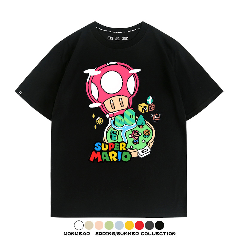超級瑪麗瑪利歐遊戲卡通任天堂T恤純棉夏季男潮百搭短袖情侶寬鬆