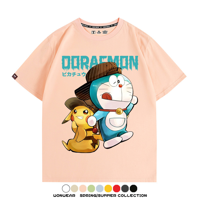 哆啦A夢聯名寶可夢皮卡丘周邊短袖T恤
