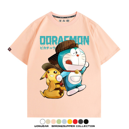哆啦A夢聯名寶可夢皮卡丘周邊短袖T恤