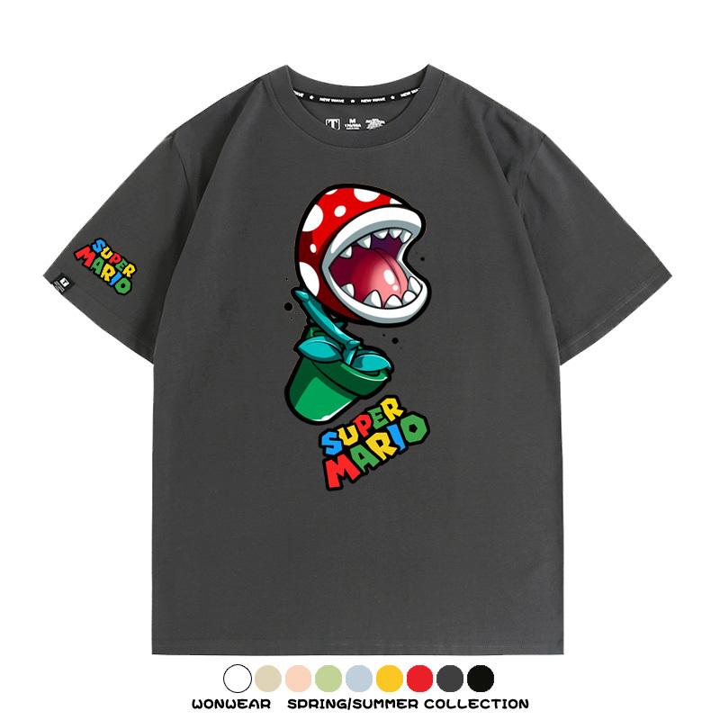 瑪利歐兄弟任天堂周邊短袖游戲卡通蘑菇青少年男寬鬆夏季純棉T恤