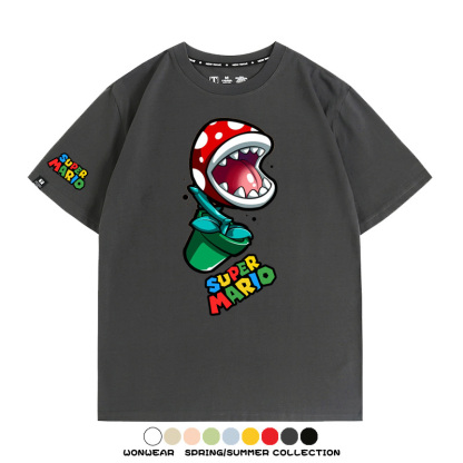 瑪利歐兄弟任天堂周邊短袖游戲卡通蘑菇青少年男寬鬆夏季純棉T恤