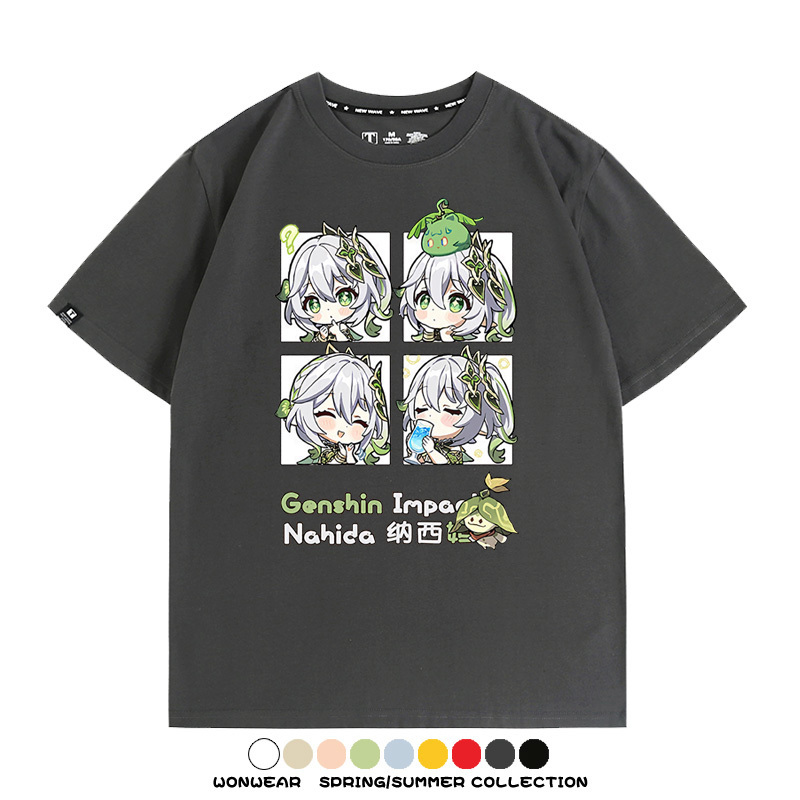 原神遊戲散兵可莉芙寧娜胡桃可愛Q版二次元周邊夏男純棉T恤衫短袖
