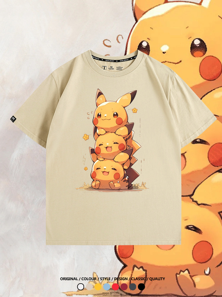 寶可夢皮卡丘可愛疊疊樂 親子情侶裝寬鬆短袖T