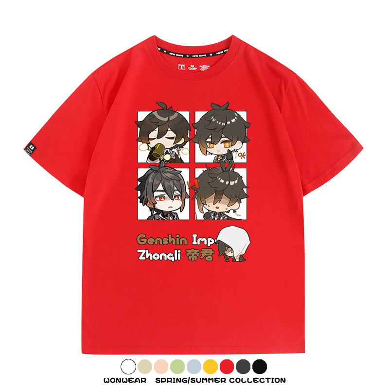 原神遊戲散兵可莉芙寧娜胡桃可愛Q版二次元周邊夏男純棉T恤衫短袖