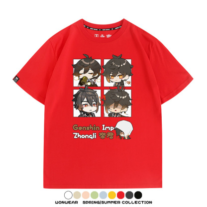原神遊戲散兵可莉芙寧娜胡桃可愛Q版二次元周邊夏男純棉T恤衫短袖