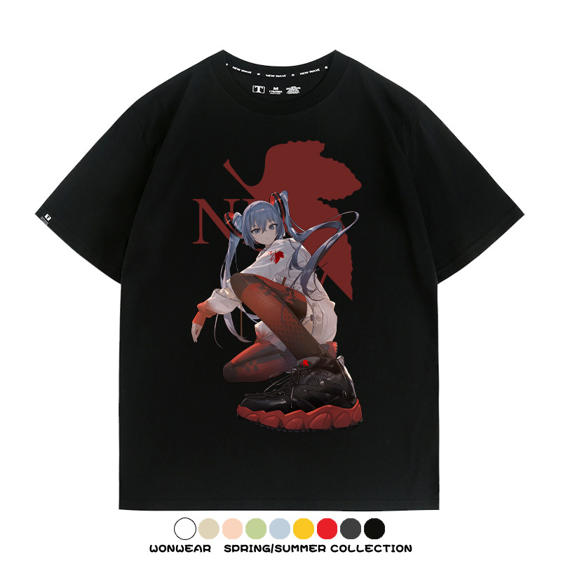 初音未來聯名明日香情侶裝t恤衫EVA二次元動漫周邊純棉短袖上衣服