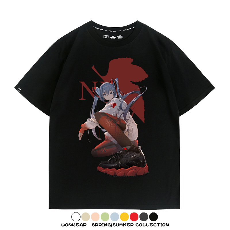 初音未來聯名明日香情侶裝t恤衫EVA二次元動漫周邊純棉短袖上衣服