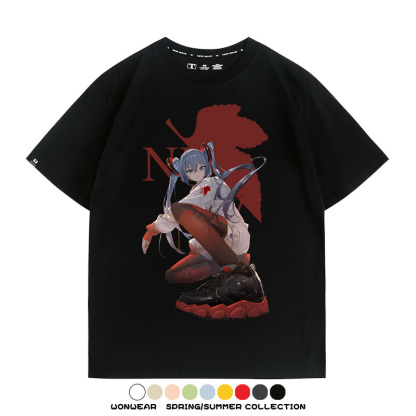 初音未來聯名明日香情侶裝t恤衫EVA二次元動漫周邊純棉短袖上衣服