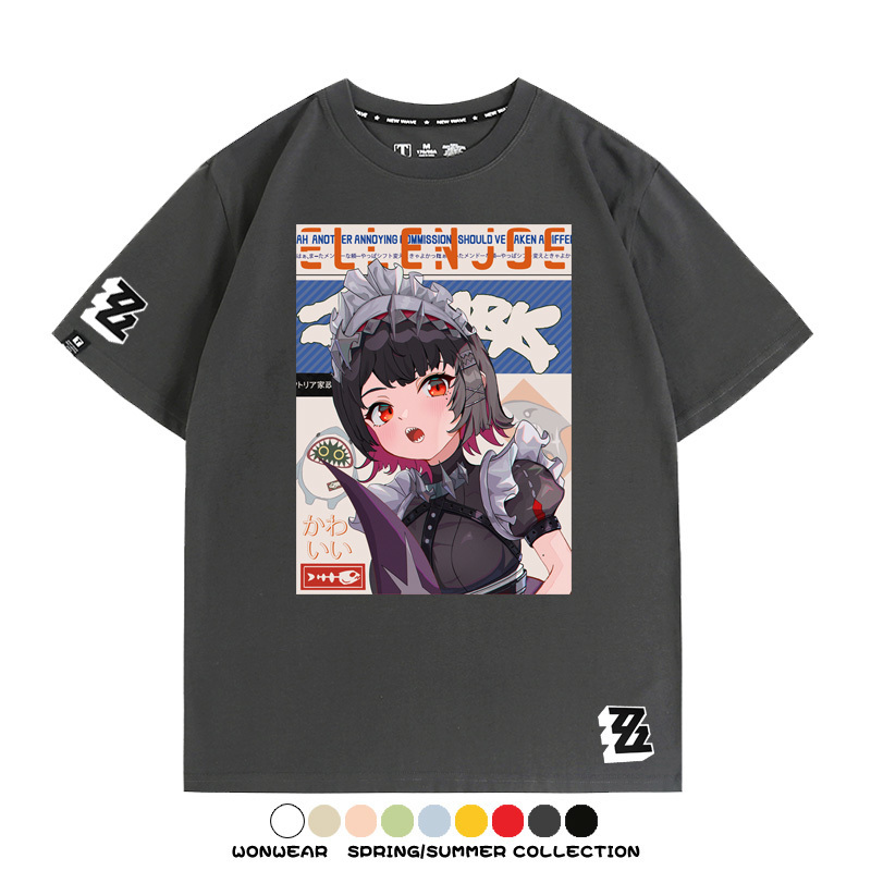 絕區零遊戲鯊魚妹艾蓮聯名款短袖夏季青少年男潮純棉寬鬆百搭T恤