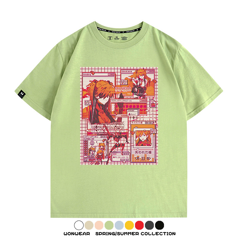 像素風復古EVA動漫明日香潮牌周邊純棉短袖上衣T恤衫夏季寬鬆百搭