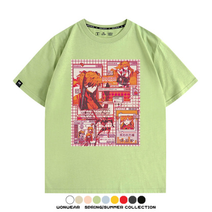 像素風復古EVA動漫明日香潮牌周邊純棉短袖上衣T恤衫夏季寬鬆百搭