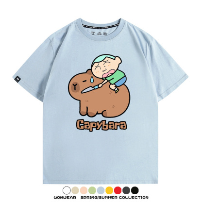 蠟筆小新卡皮巴拉水豚 親子情侶裝寬鬆短袖T