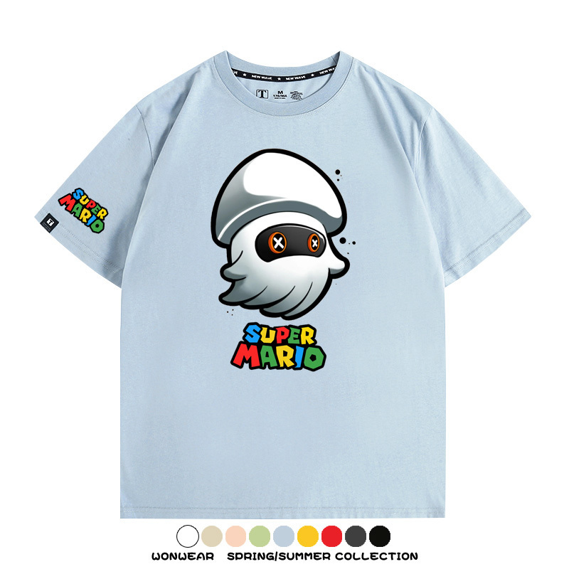 瑪利歐兄弟任天堂周邊短袖游戲卡通蘑菇青少年男寬鬆夏季純棉T恤