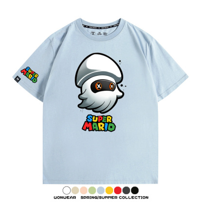 瑪利歐兄弟任天堂周邊短袖游戲卡通蘑菇青少年男寬鬆夏季純棉T恤
