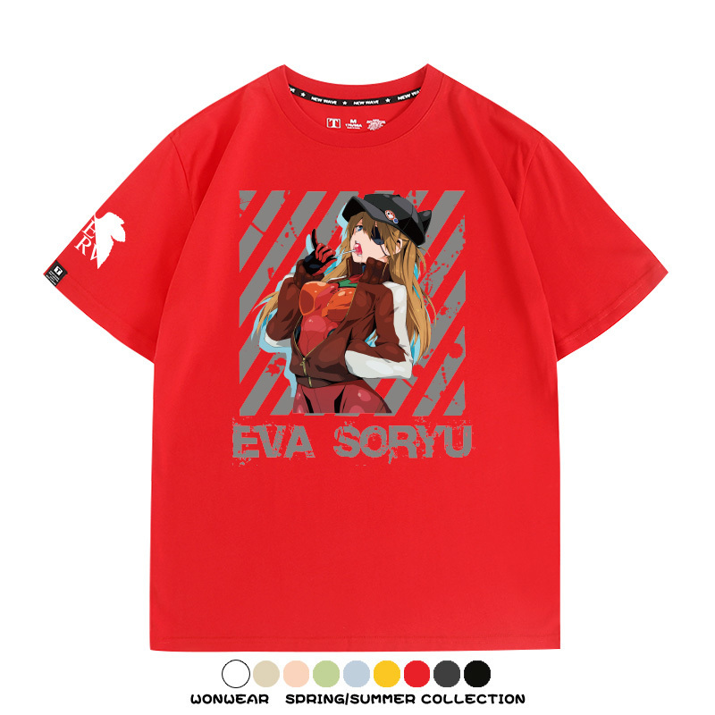 明日香日系潮牌聯名短袖動漫EVA周邊落肩純棉T恤夏青少年情侶上衣