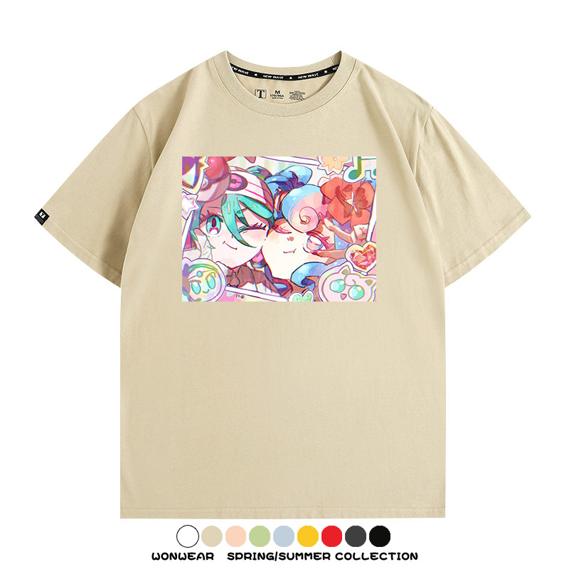 寶可夢皮卡丘聯動V家初音未來miku歌姬周邊短袖純棉T恤上衣夏寬鬆