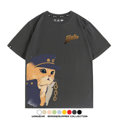 JOJO奇妙冒險聯動網紅嗷嗚貓波仔惡搞動漫短袖t-shirt