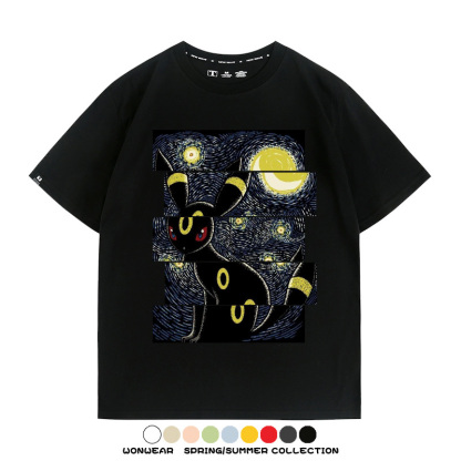 月亮伊布梵高星月夜聯名純棉t恤衫精靈寶可夢卡通動漫周邊短袖男