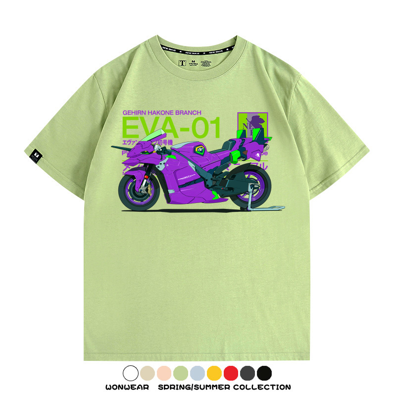 EVA初號機摩托車聯名 親子情侶裝寬鬆短袖T