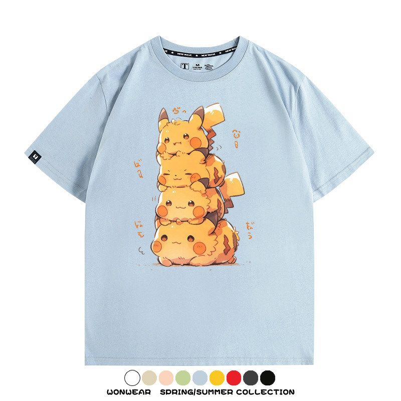 寶可夢皮卡丘可愛疊疊樂 親子情侶裝寬鬆短袖T