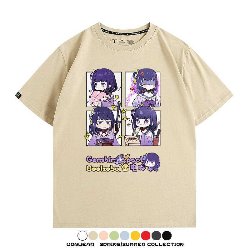 原神遊戲散兵可莉芙寧娜胡桃可愛Q版二次元周邊夏男純棉T恤衫短袖