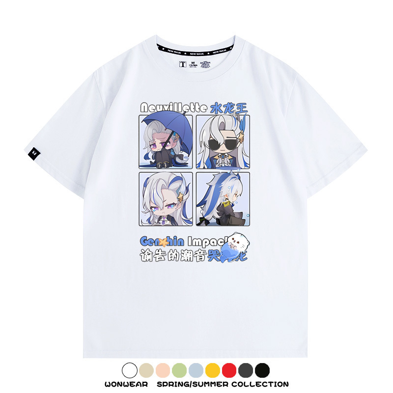 原神遊戲散兵可莉芙寧娜胡桃可愛Q版二次元周邊夏男純棉T恤衫短袖