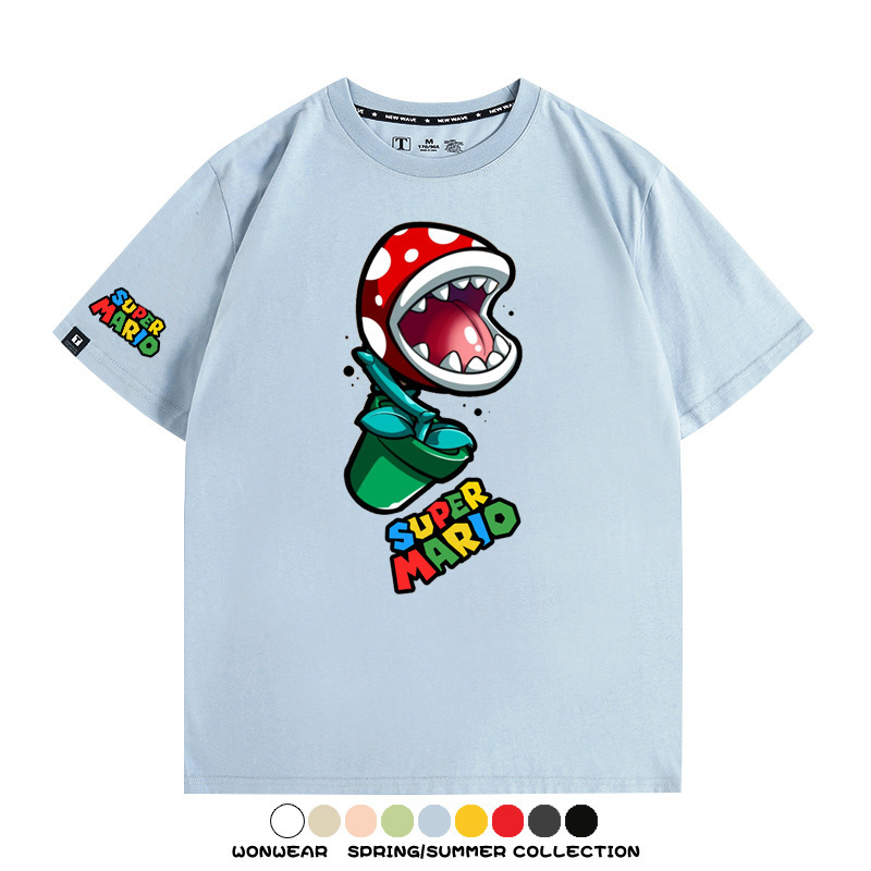瑪利歐兄弟任天堂周邊短袖游戲卡通蘑菇青少年男寬鬆夏季純棉T恤