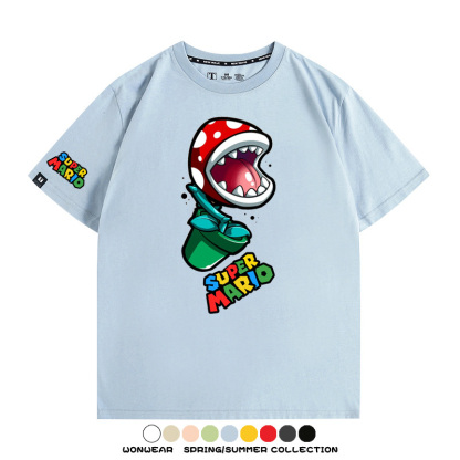 瑪利歐兄弟任天堂周邊短袖游戲卡通蘑菇青少年男寬鬆夏季純棉T恤