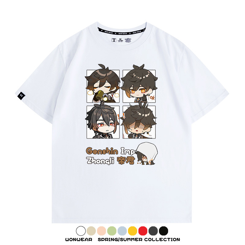 原神遊戲散兵可莉芙寧娜胡桃可愛Q版二次元周邊夏男純棉T恤衫短袖