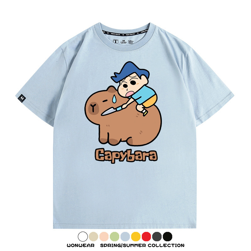 蠟筆小新卡皮巴拉水豚 親子情侶裝寬鬆短袖T