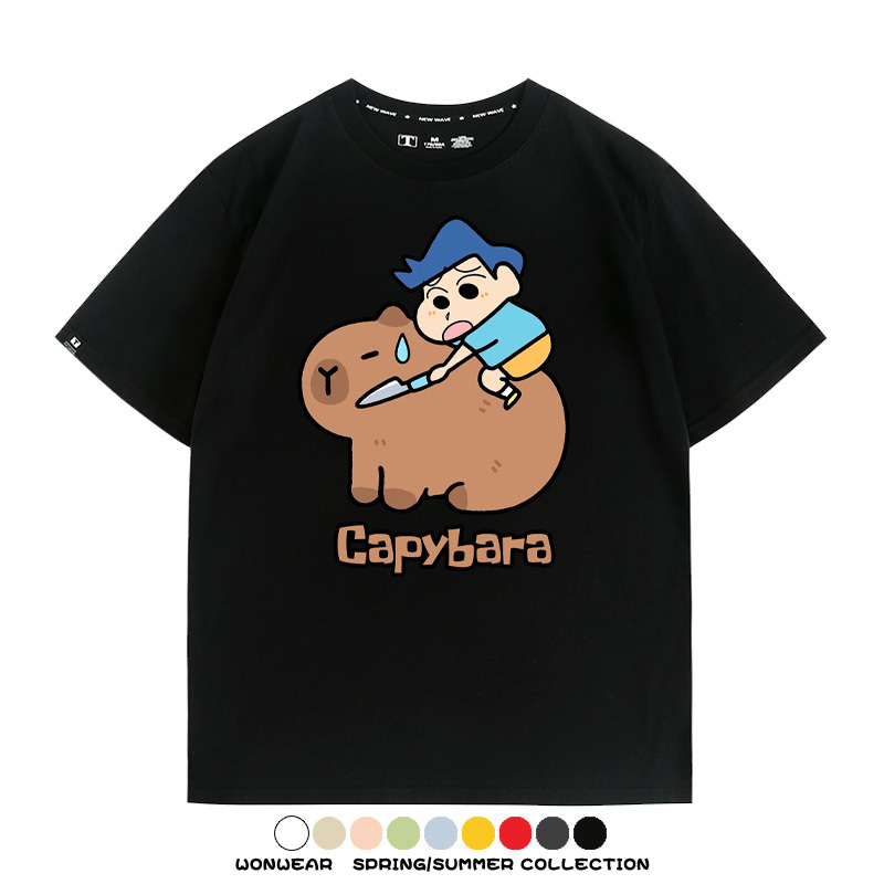 蠟筆小新卡皮巴拉水豚 親子情侶裝寬鬆短袖T