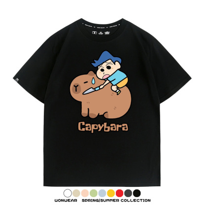 蠟筆小新卡皮巴拉水豚 親子情侶裝寬鬆短袖T