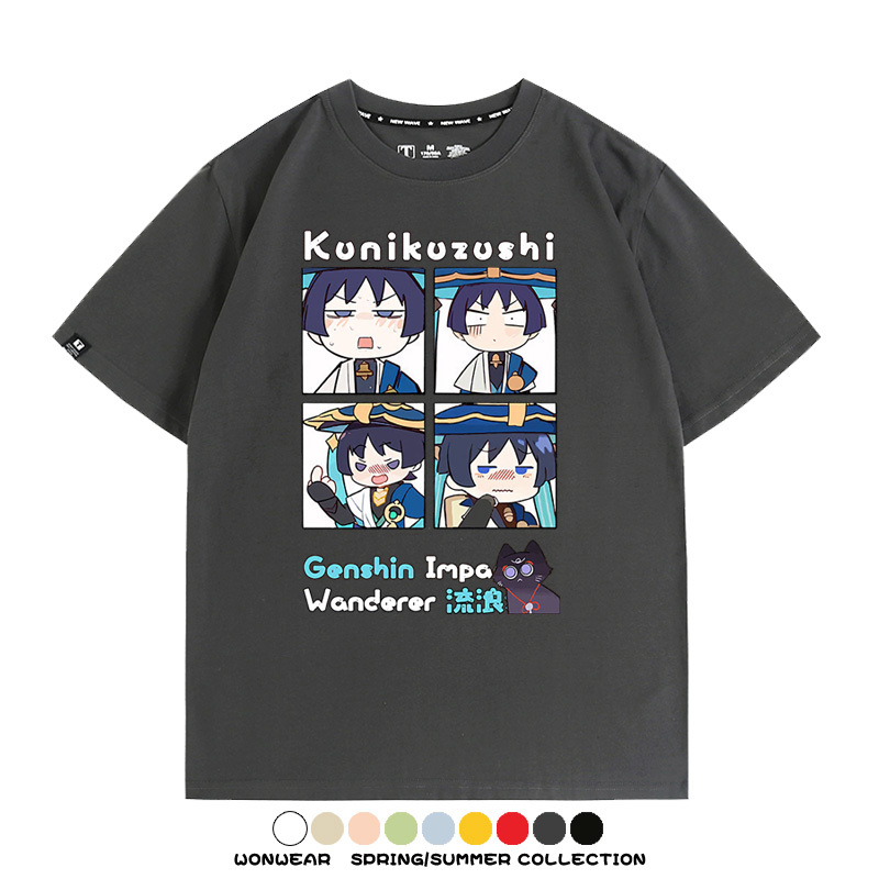 原神遊戲散兵可莉芙寧娜胡桃可愛Q版二次元周邊夏男純棉T恤衫短袖