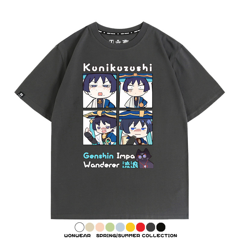 原神遊戲散兵可莉芙寧娜胡桃可愛Q版二次元周邊夏男純棉T恤衫短袖