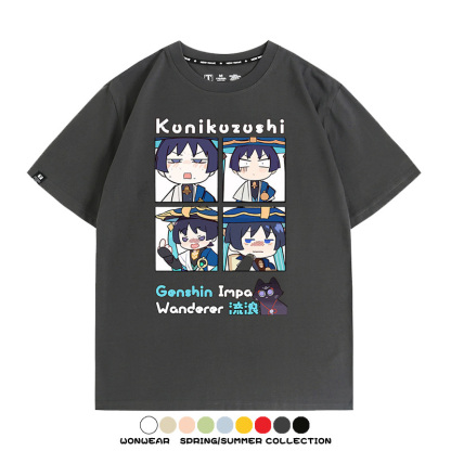 原神遊戲散兵可莉芙寧娜胡桃可愛Q版二次元周邊夏男純棉T恤衫短袖