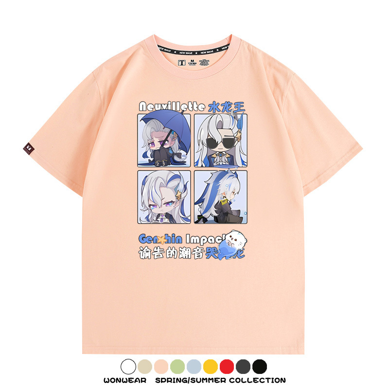 原神遊戲散兵可莉芙寧娜胡桃可愛Q版二次元周邊夏男純棉T恤衫短袖