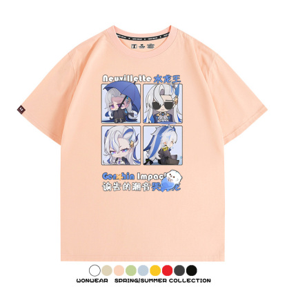 原神遊戲散兵可莉芙寧娜胡桃可愛Q版二次元周邊夏男純棉T恤衫短袖